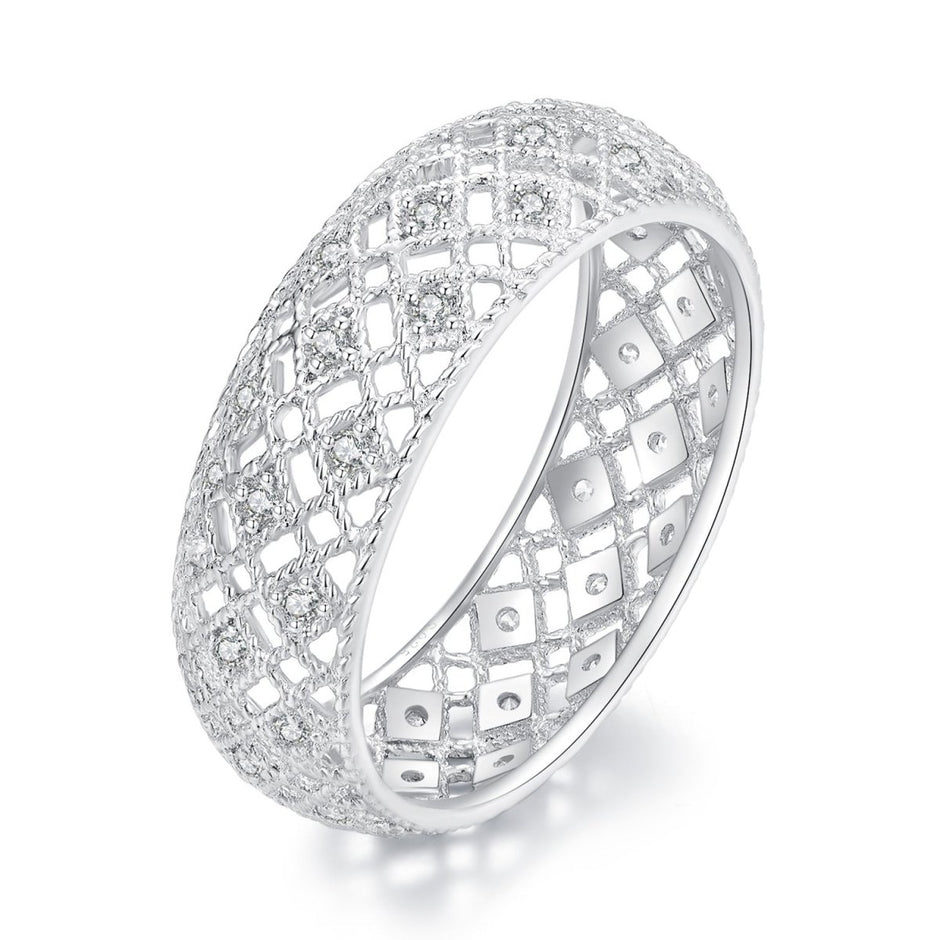 925 Sterling Silver & Platinum Plated Pavé CZ Ring Size 6 for Women - Rings - Custom Crafting Alliance, LLC