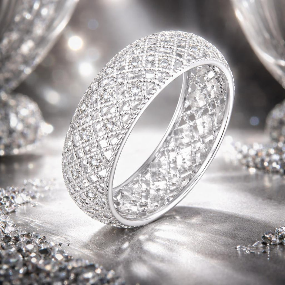 925 Sterling Silver & Platinum Plated Pavé CZ Ring Size 6 for Women - Rings - Custom Crafting Alliance, LLC