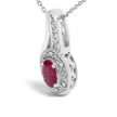 .925 Sterling Silver Red Ruby and Diamond Accent Milgrain Swirl Pendant Necklace - 18