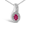 .925 Sterling Silver Red Ruby and Diamond Accent Milgrain Swirl Pendant Necklace - 18