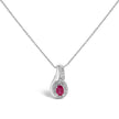 .925 Sterling Silver Red Ruby and Diamond Accent Milgrain Swirl Pendant Necklace - 18