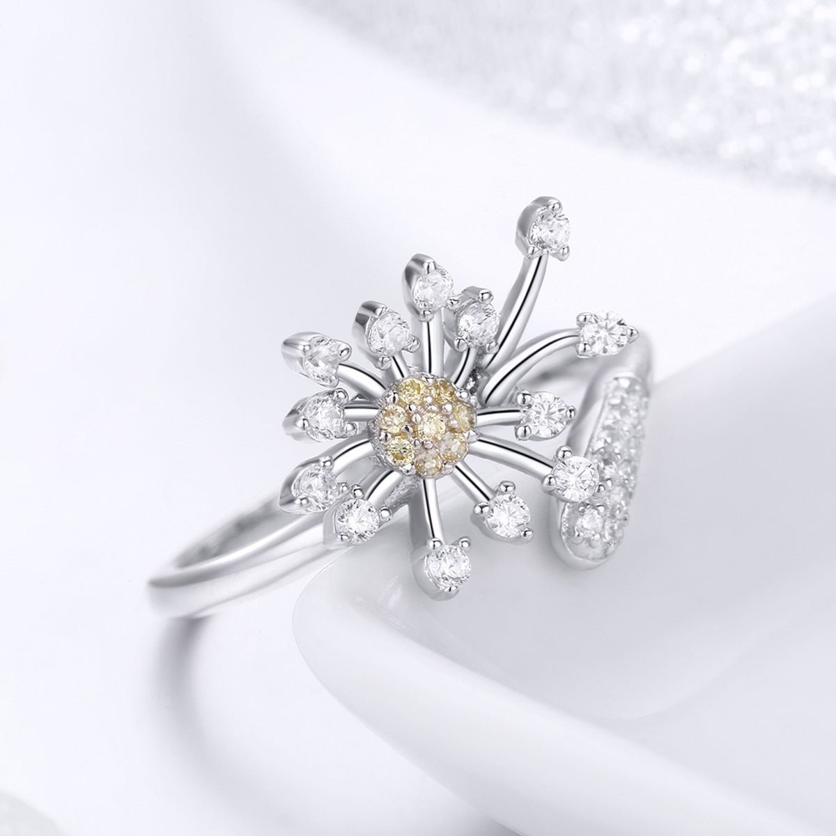 925 Sterling Silver Ring with Plated Platinum and Pavé Setting CZ - Rings - Custom Crafting Alliance, LLC