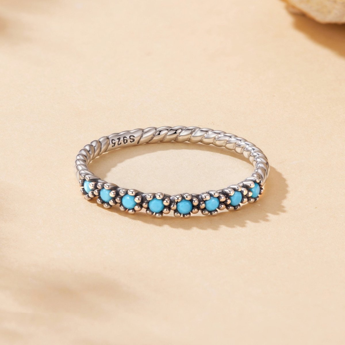 925 Sterling Silver Synthetic Turquoise Ring Size 6.0 - Rings - Custom Crafting Alliance, LLC