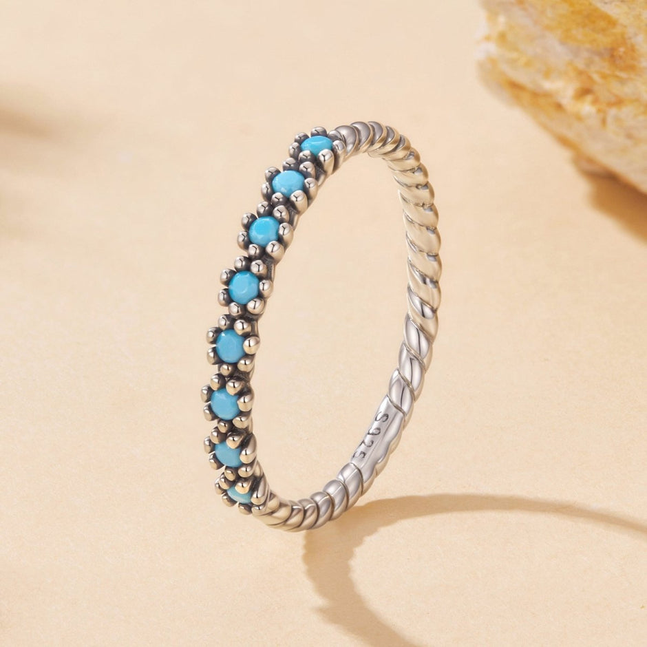 925 Sterling Silver Synthetic Turquoise Ring Size 6.0 - Rings - Custom Crafting Alliance, LLC