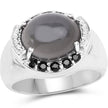 5.68 Carat Genuine Grey Moonstone & Black Spinel .925 Sterling Silver Ring