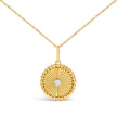 14K Yellow Gold Diamond Accent Medallion Circle Fluted Pendant Necklace