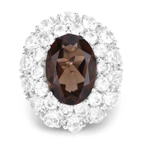 9.29 Carat Genuine Smoky Quartz and White Topaz .925 Sterling Silver Ring - Rings - Custom Crafting Alliance, LLC