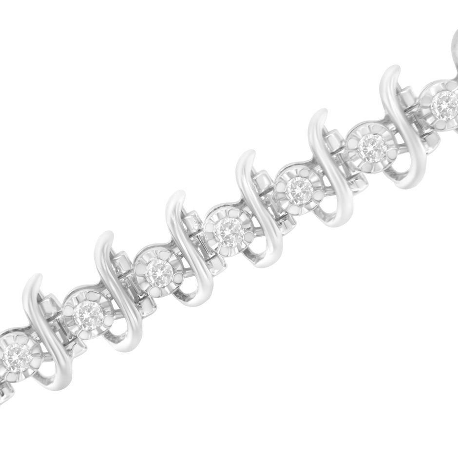 .925 Sterling Silver 1 cttw Prong-Set Diamond Link Bracelet (I-J, I1-I2) - 7.25