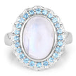 7.21 Carat Genuine White Rainbow Moonstone & Swiss Blue Topaz .925 Sterling Silver Ring
