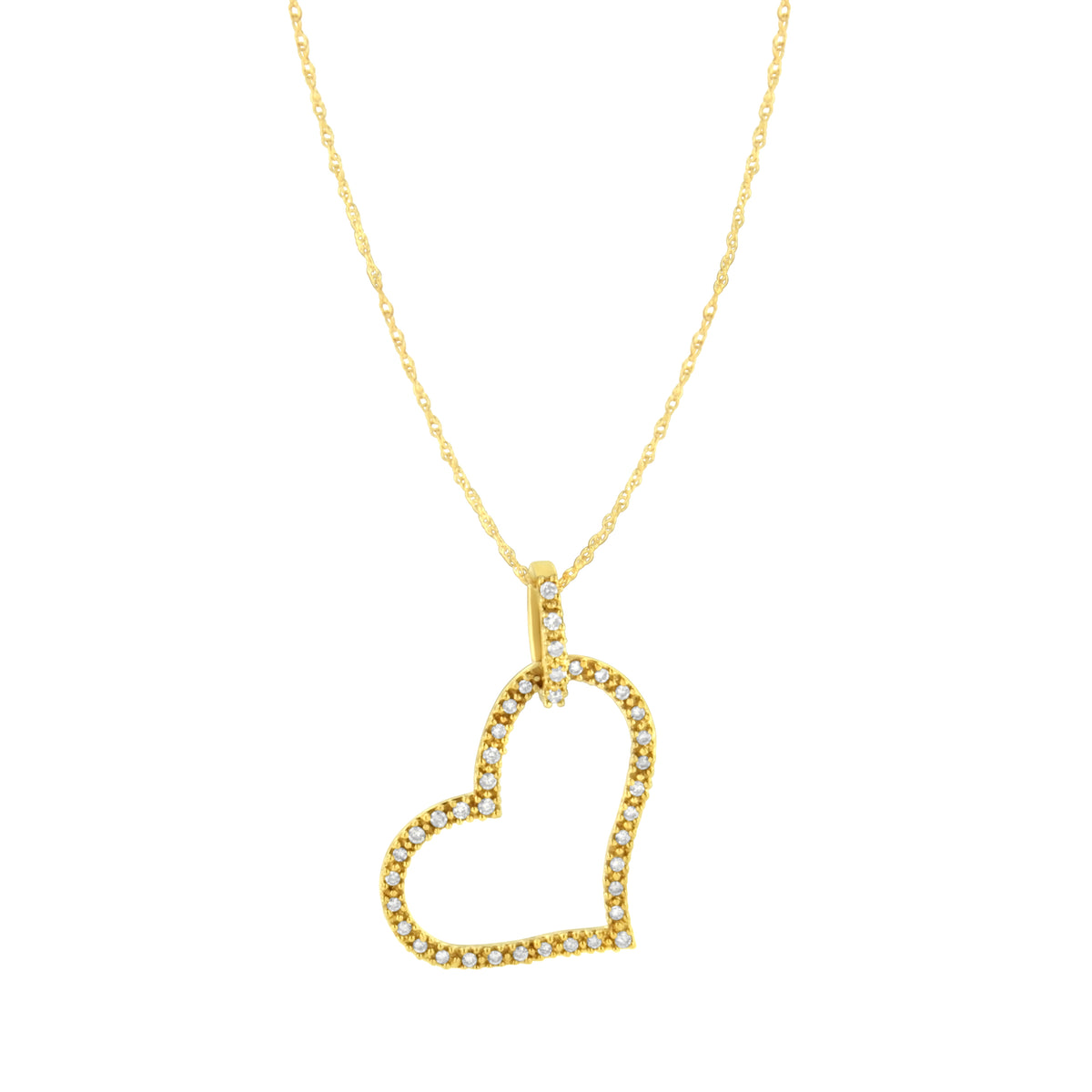 10K Yellow Gold 1/4 cttw Prong Set Round-Cut Diamond Open Heart 18