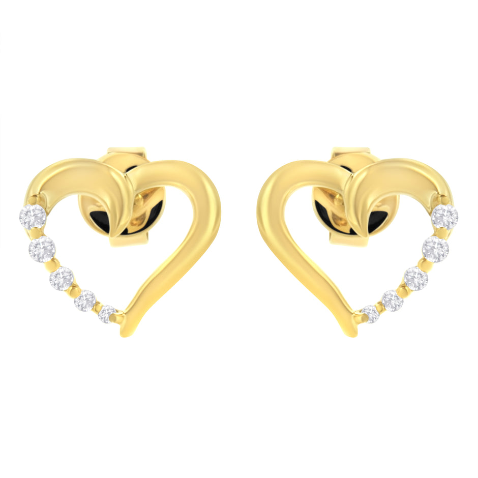 14K Yellow Gold 1/8 Cttw Diamond Journey Heart Hoop Earrings (K-L Color, I1-I2 Clarity)
