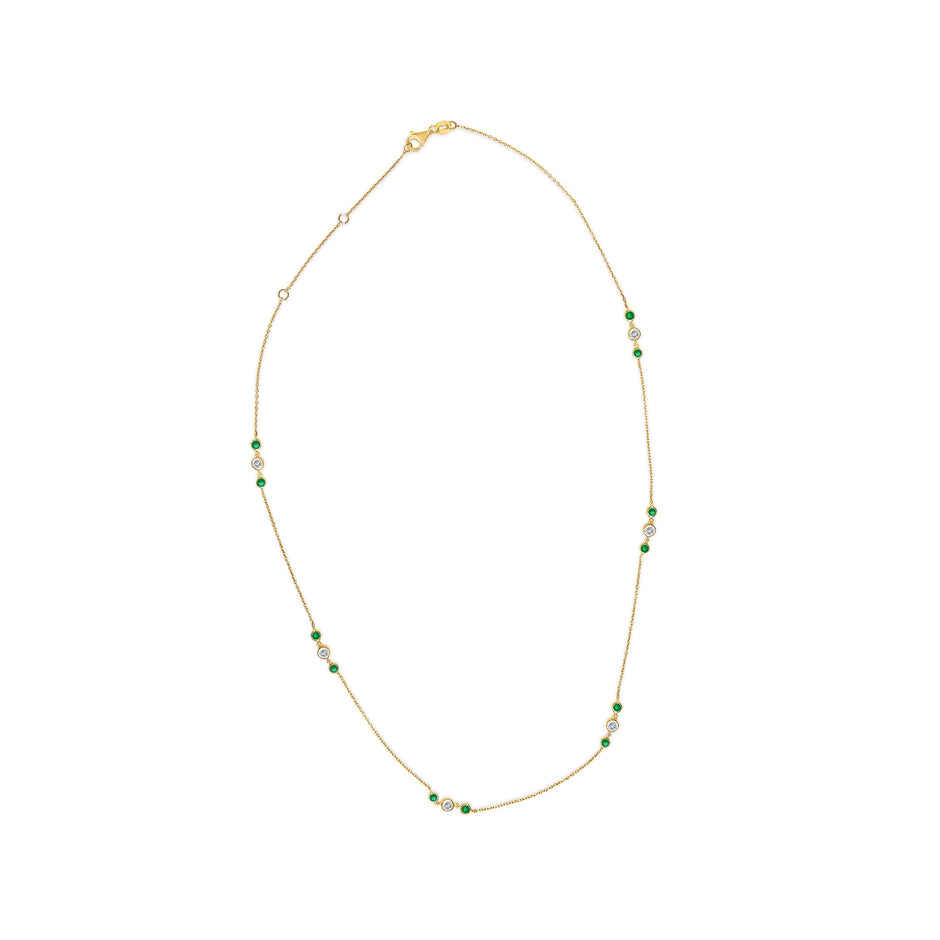 14K Yellow Gold Emerald and 1/2 Cttw Diamond Station Necklace