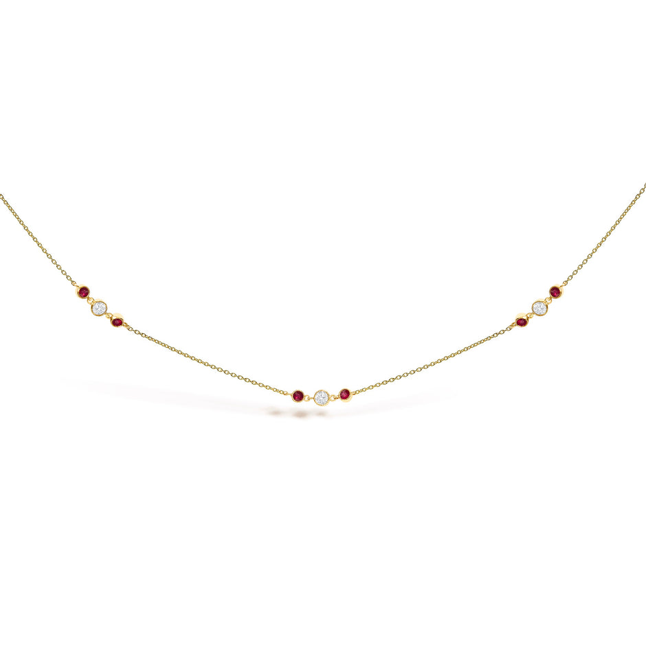 14K Yellow Gold Ruby and 1/2 Cttw Diamond Station Necklace