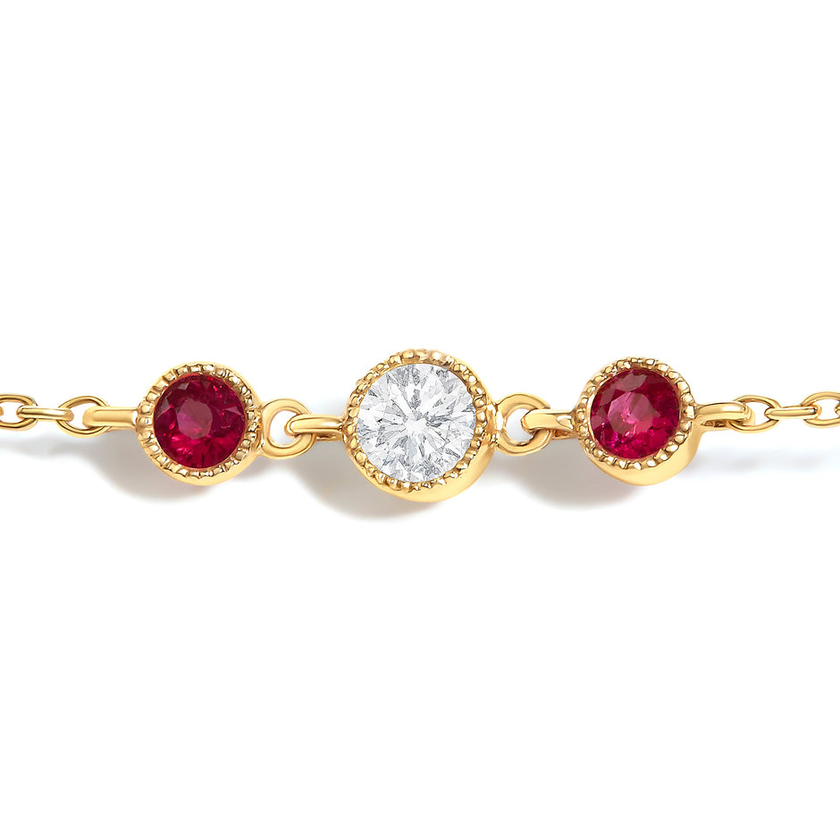 14K Yellow Gold Ruby and 1/2 Cttw Diamond Station Necklace