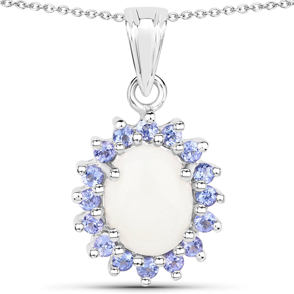 2.26 Carat Genuine Opal and Tanzanite .925 Sterling Silver Pendant