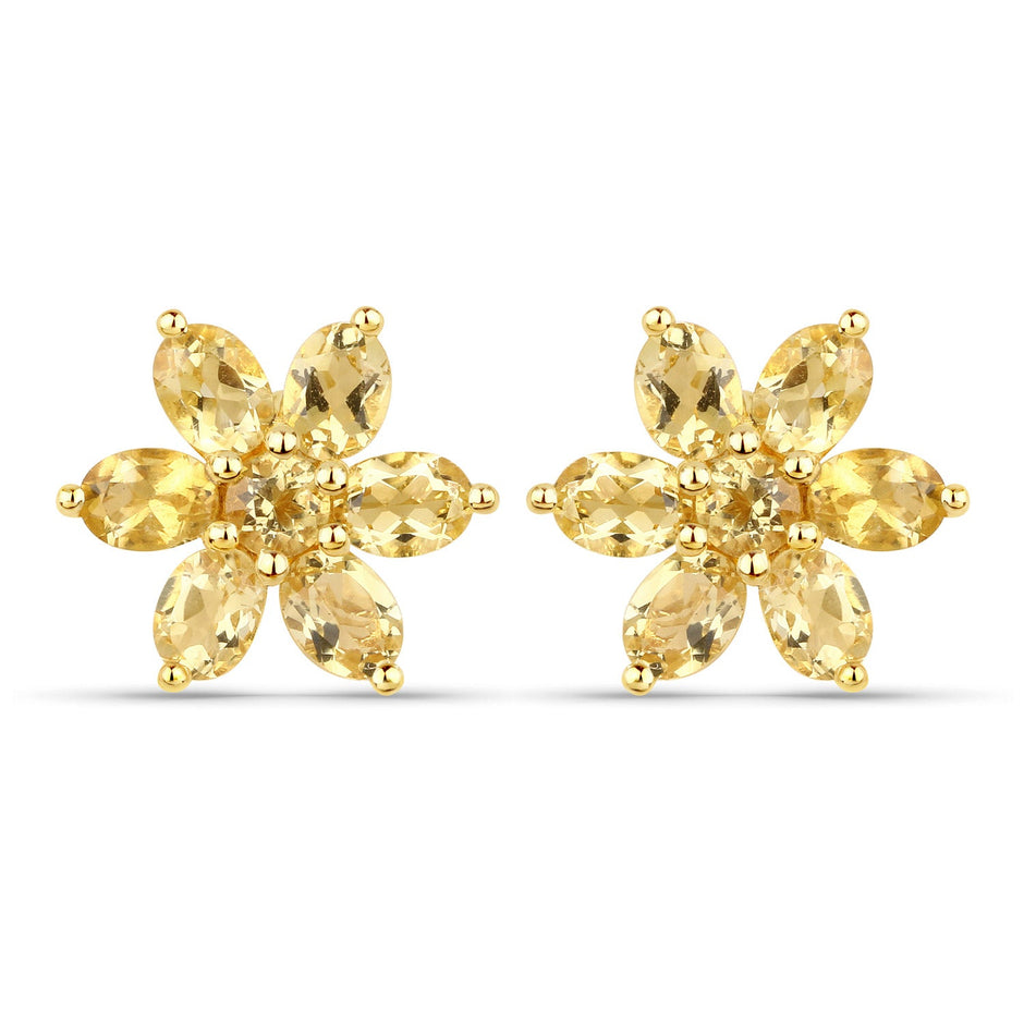 18K Yellow Gold Plated 2.12 Carat Genuine Citrine .925 Sterling Silver Earrings