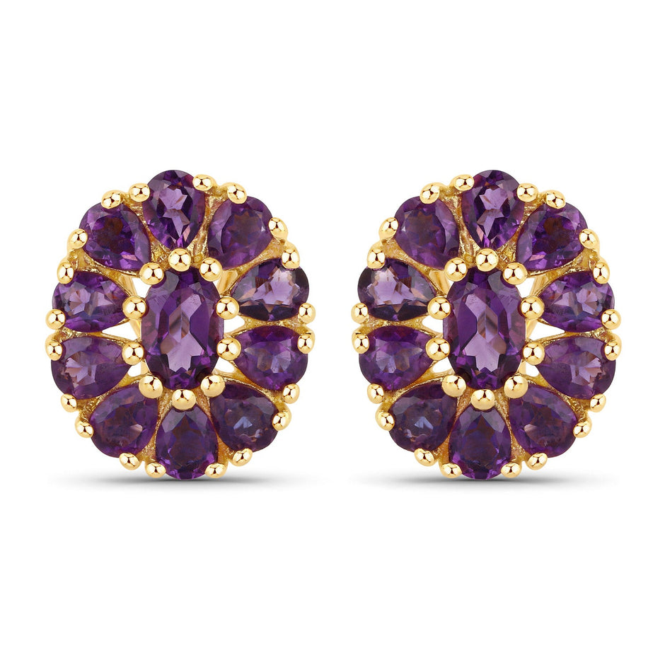 18K Yellow Gold Plated 3.84 Carat Genuine Amethyst .925 Sterling Silver Earrings