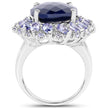 17.81 Carat Dyed Sapphire and Tanzanite .925 Sterling Silver Ring