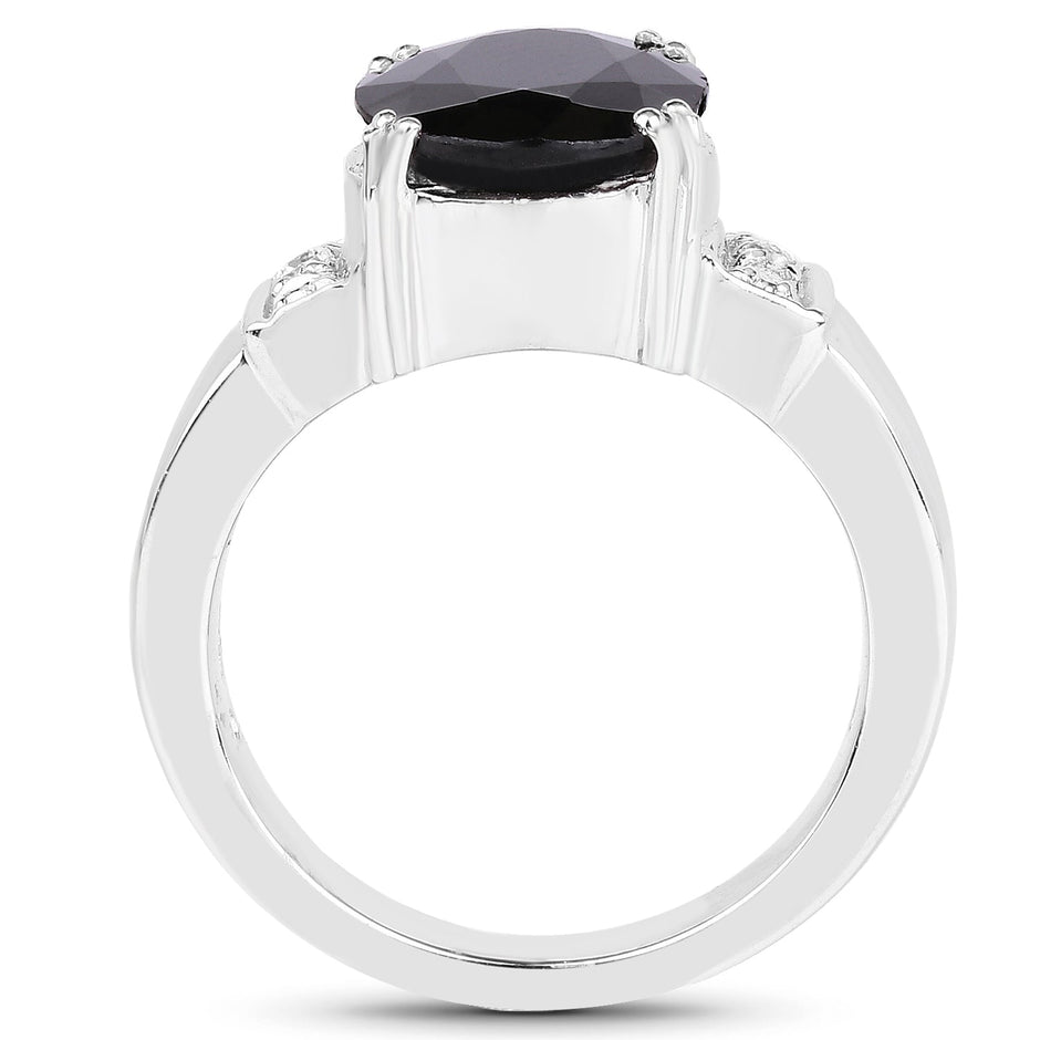 5.29 Carat Genuine Black Sapphire and White Topaz .925 Sterling Silver Ring
