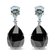 18K White Gold 1/5 Cttw Diamond with Pear Cut Sky Blue Topaz and Pear-Cut Black Onyx Gemstone Dangle Earring (G-H Color, SI1-SI2 Clarity)