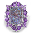 5.97 Carat Genuine Drusy Quartz and Amethyst .925 Sterling Silver Ring