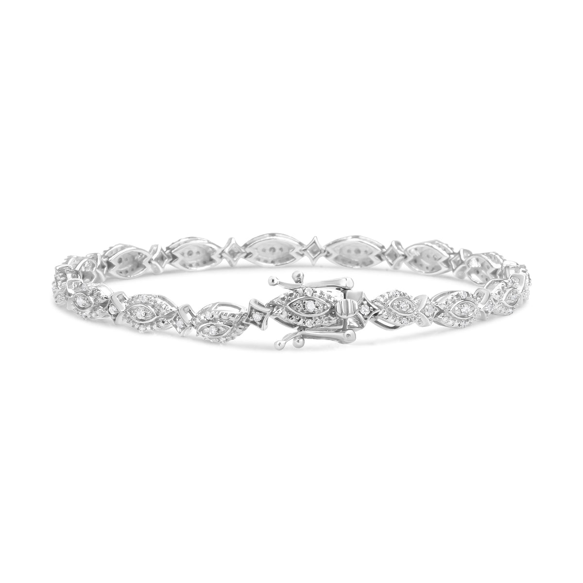 .925 Sterling Silver 1/2 Cttw Diamond Alternating Marquise and Starburst Shaped Link Bracelet (I-J Color, I2-I3 Clarity) - 7.25