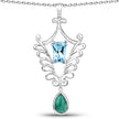 9.23 Carat Genuine Emerald and Swiss Blue Topaz .925 Sterling Silver Pendant
