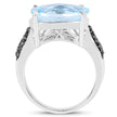 3.96 Carat Genuine Baby Swiss Blue Topaz and Black Diamond .925 Sterling Silver Ring