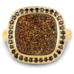 14K Yellow Gold Plated 6.19 Carat Genuine Drusy Quartz and Black Spinel .925 Sterling Silver Ring
