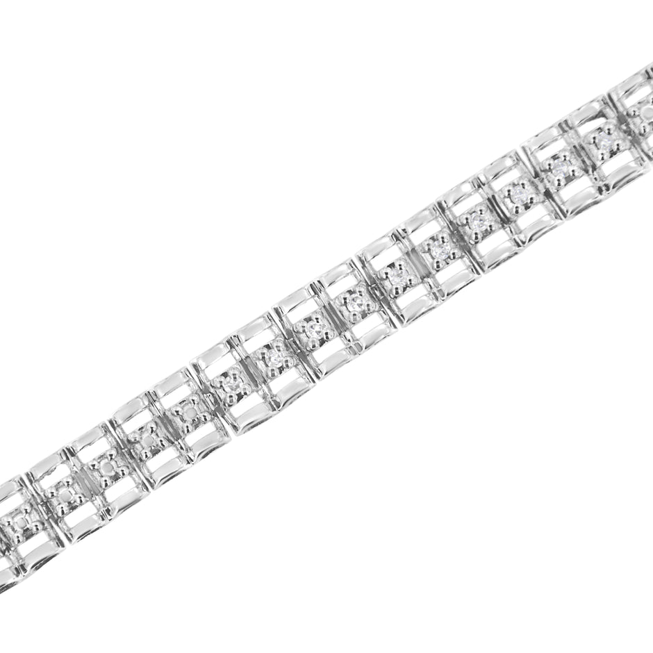 .925 Sterling Silver 1/10 Cttw Diamond Double-Link 7