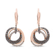 14K Rose Gold 1.00 Cttw White and Brown Diamond Intertwining Hoops and Circle Dangle Earrings (H-I/Brown Color, SI1-SI2 Clarity)