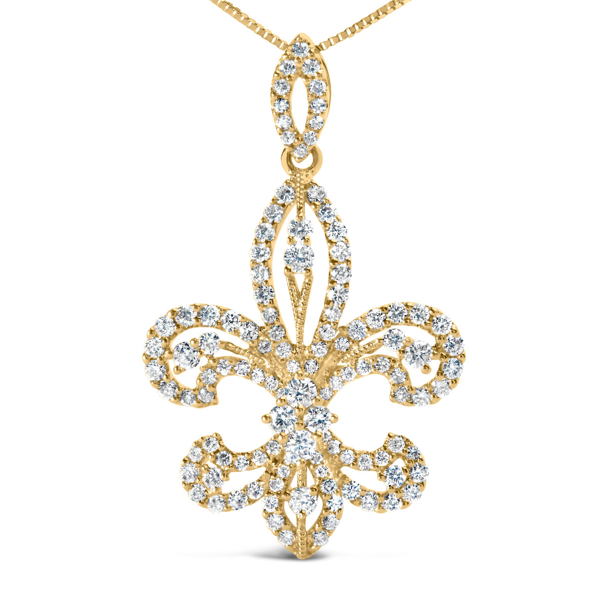 14K Yellow Gold 1.00 Cttw Round Diamond Fleur De Lis 18
