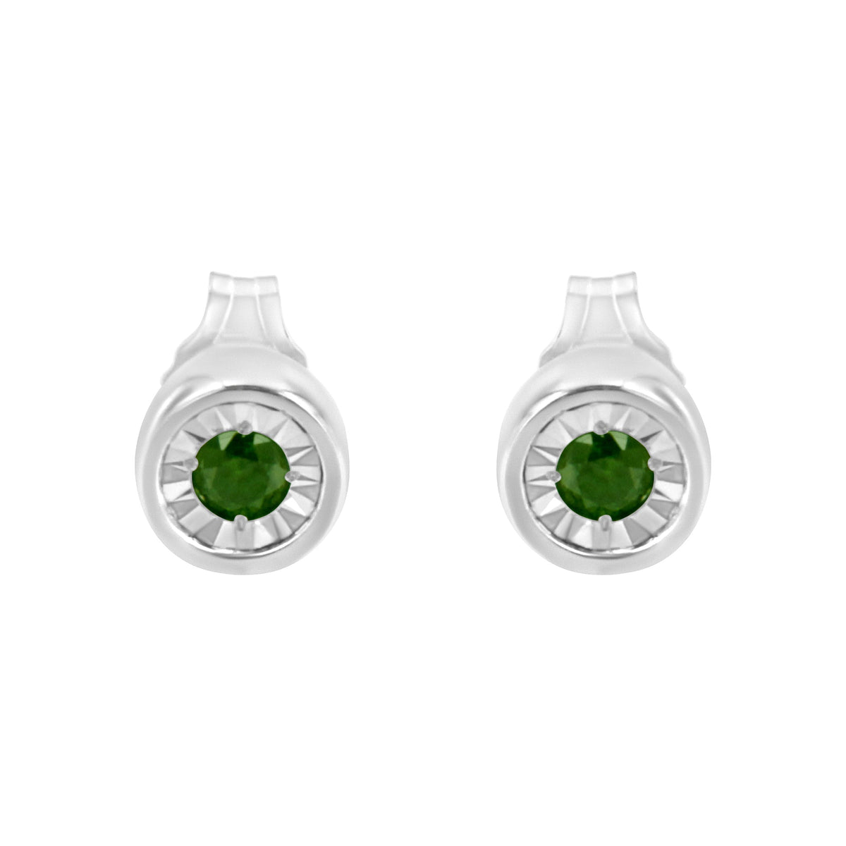 .925 Sterling Silver 1/5 Cttw Round Brilliant-Cut Green Diamond Miracle-Set Stud Earrings (Fancy Color-Enhanced, I1-I2 Clarity)