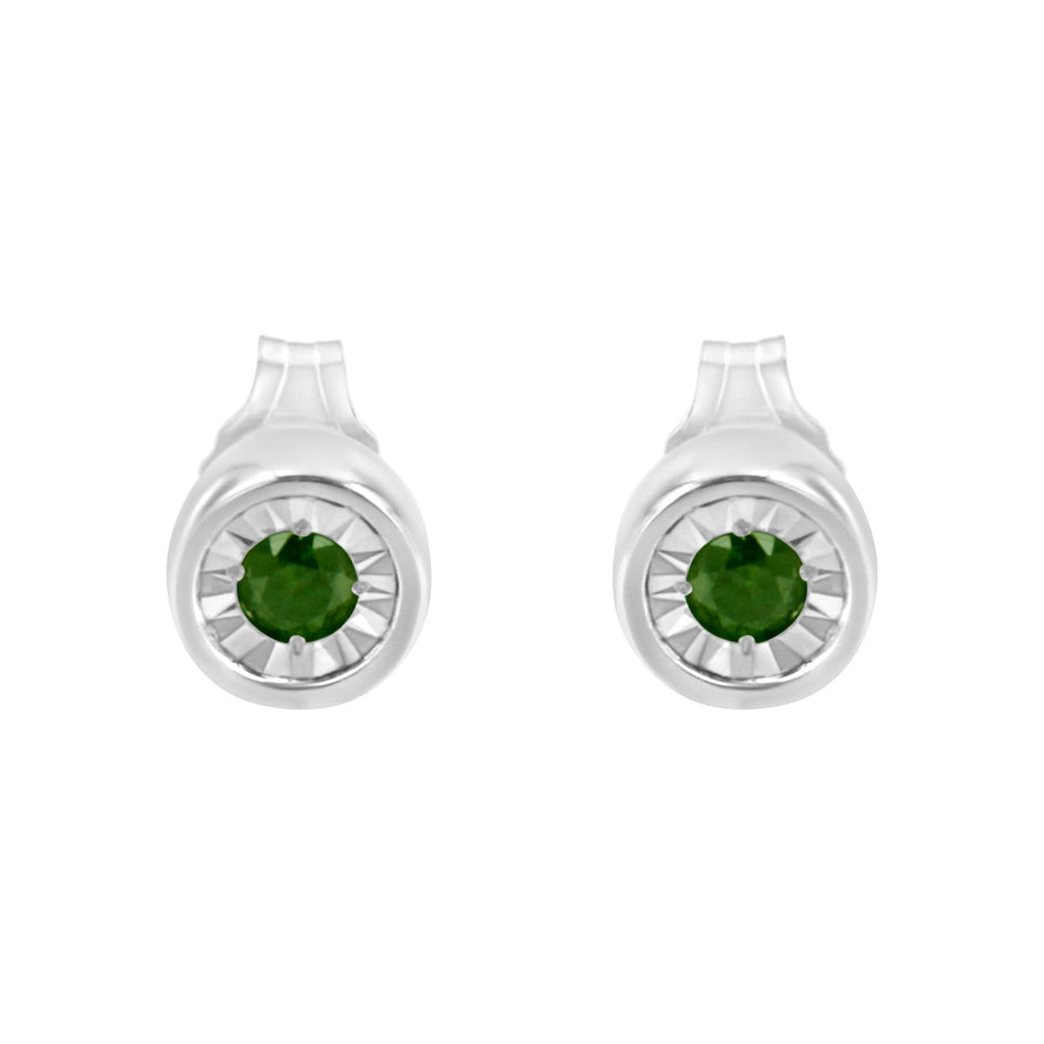 .925 Sterling Silver 1/5 Cttw Round Brilliant-Cut Green Diamond Miracle-Set Stud Earrings (Fancy Color-Enhanced, I1-I2 Clarity)