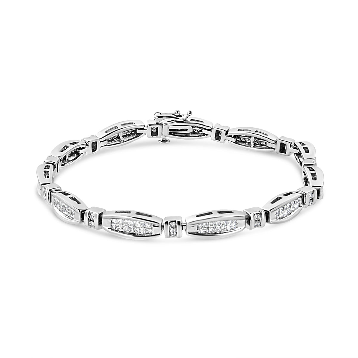 14K White Gold 2.0 Cttw Princess and Round Diamond Bar and Link Bracelet (I-J Color, I1-I2 Clarity) - 7.25
