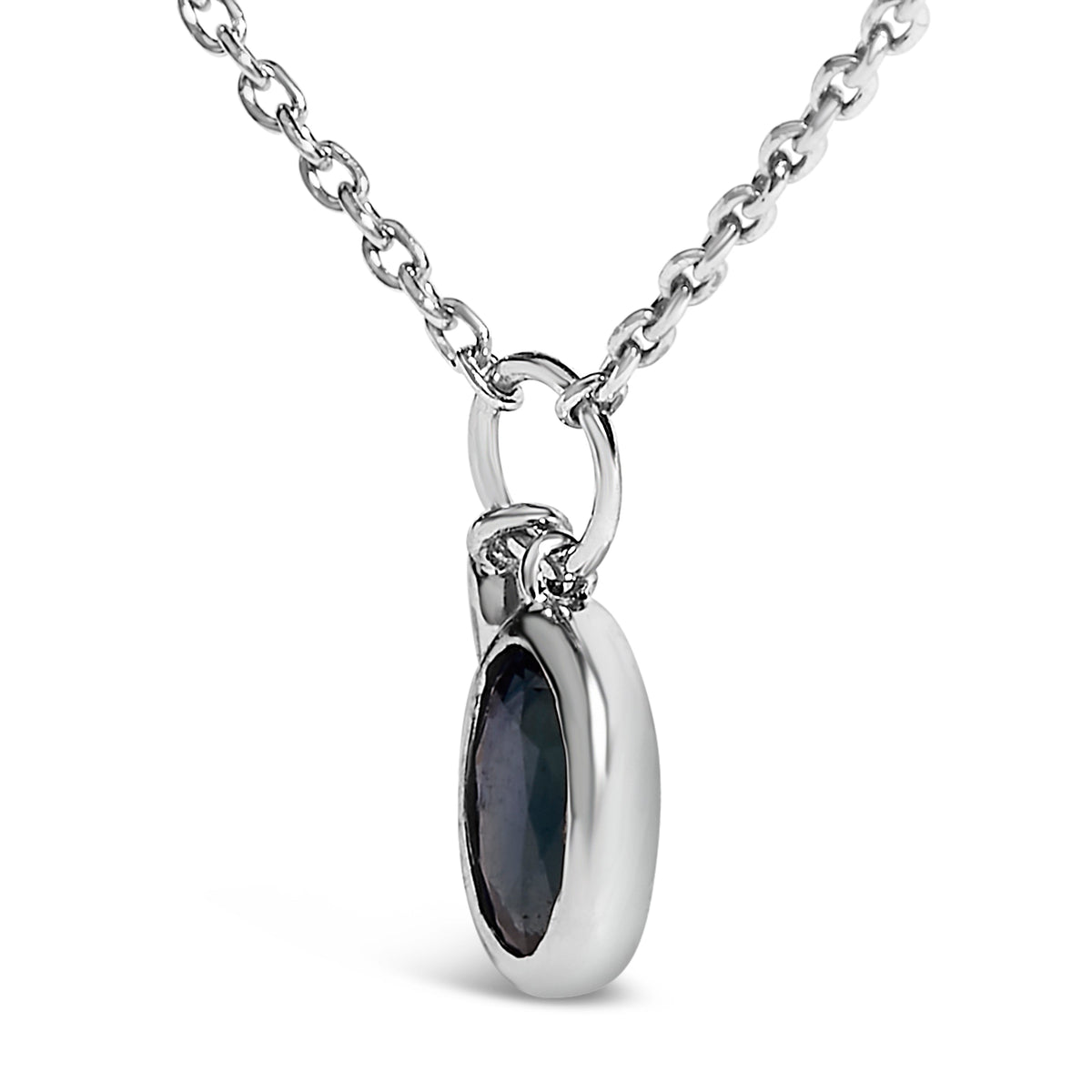 10K White Gold Oval Blue Sapphire and Diamond Double Charm Pendant Necklace - 18