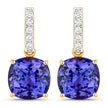 5.64 Carat Genuine Tanzanite and White Diamond 14K Yellow Gold Earrings