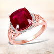 14K Rose Gold Plated 5.54 Carat Genuine Glass Filled Ruby & White Topaz .925 Sterling Silver Ring