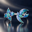 925 Sterling Silver White Gold Plated Enamel Transparent Glass 1.2cm Bird Ring for Women