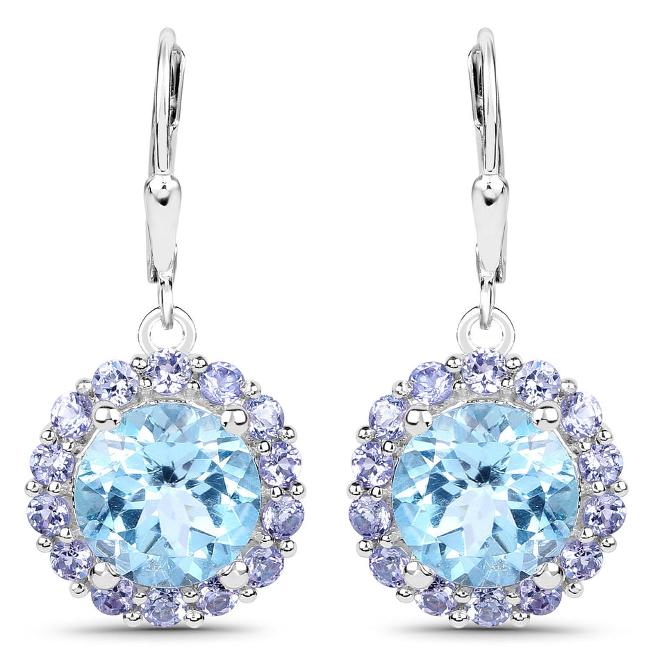 9.96 Carat Genuine Blue Topaz and Tanzanite .925 Sterling Silver Earrings