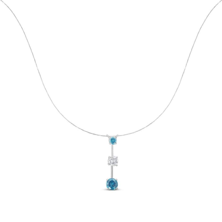 14K White Gold 1 1/2 cttw White and Treated Blue Diamond Pendant Necklace (H-I, I1-I2)