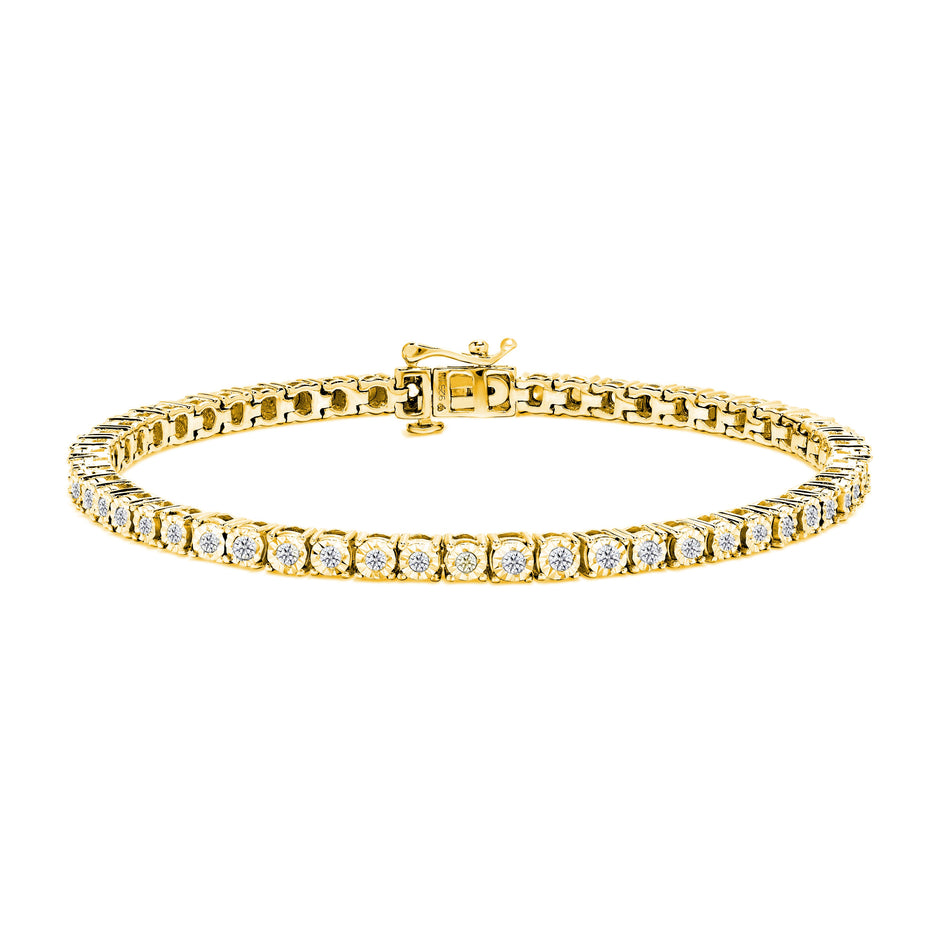 .925 Sterling Silver 1.0 Cttw Miracle-Set Diamond Round Faceted Bezel Tennis Bracelet (I-J Color, I3 Clarity) - 7