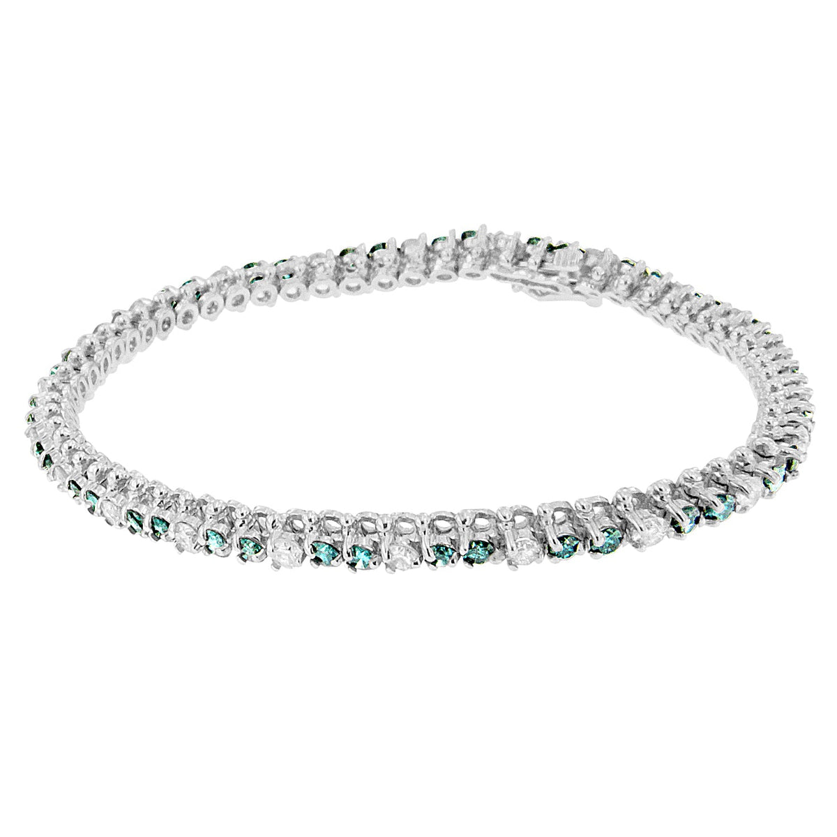 14K White Gold 4 5/8 Cttw Alternating White and Blue Diamond Martini Set Tennis Bracelet (H-I Color, I1-I2 Clarity) - 7