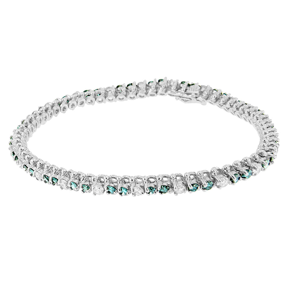14K White Gold 4 5/8 Cttw Alternating White and Blue Diamond Martini Set Tennis Bracelet (H-I Color, I1-I2 Clarity) - 7