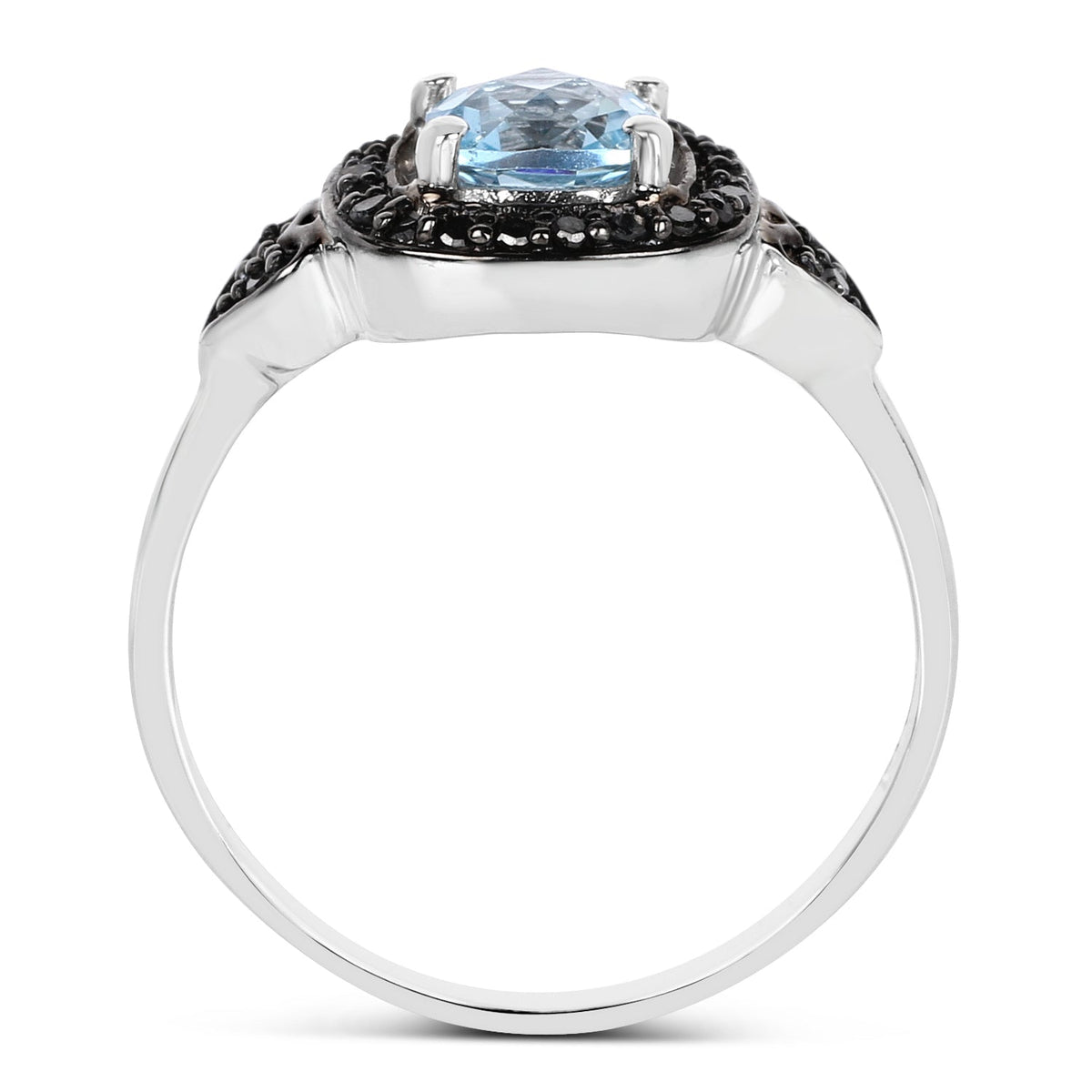 1.19 Carat Genuine Swiss Blue Topaz & Black Diamond .925 Sterling Silver Ring