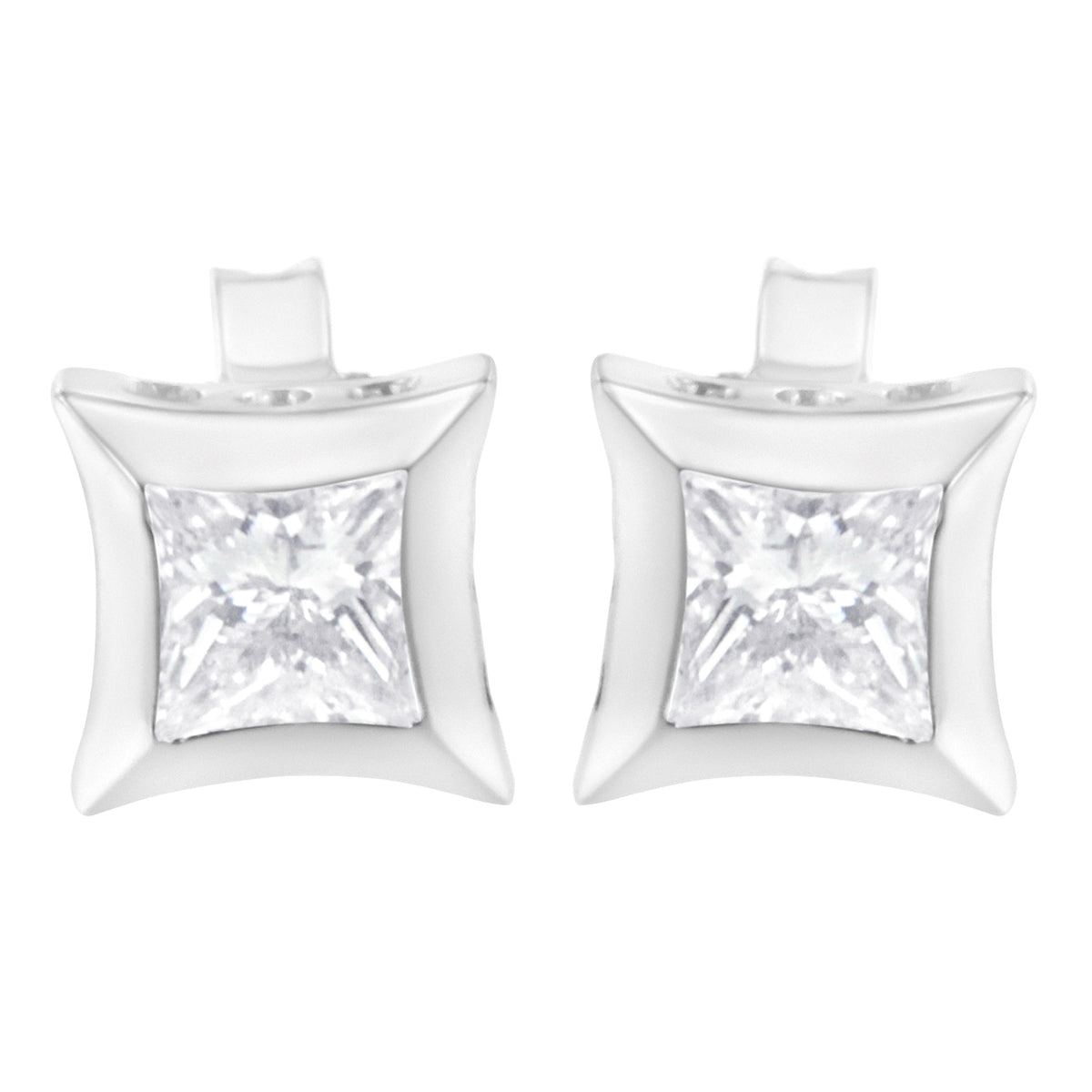 10K White Gold 1/2 Cttw Invisible Set Princess-Cut Diamond Stud Earrings (H-I Color, SI2-I1 Clarity)