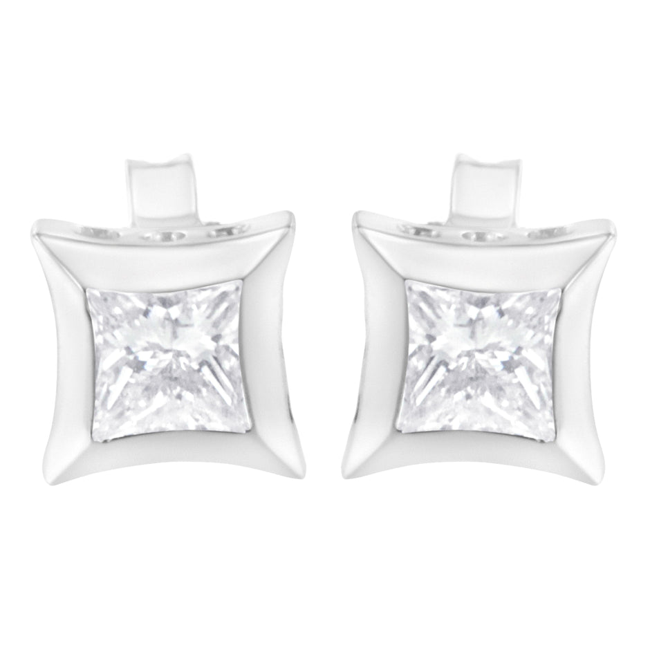 10K White Gold 1/2 Cttw Invisible Set Princess-Cut Diamond Stud Earrings (H-I Color, SI2-I1 Clarity)