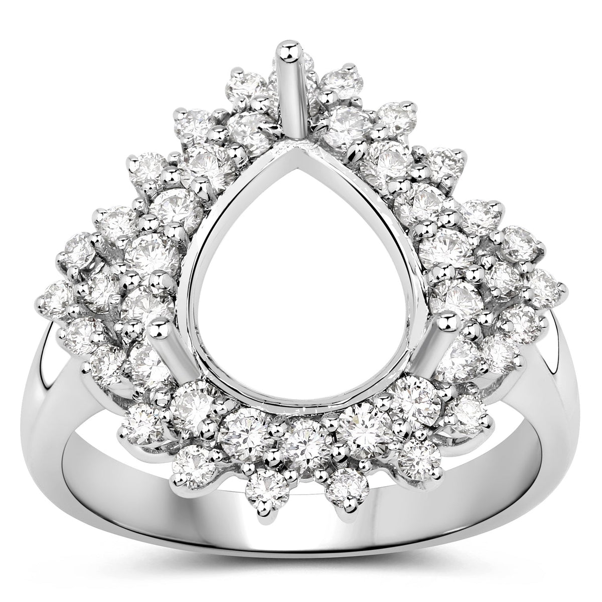 0.89 Carat Genuine White Diamond 14K White Gold Semi Mount Ring - holds 11x9mm Pear Gemstone
