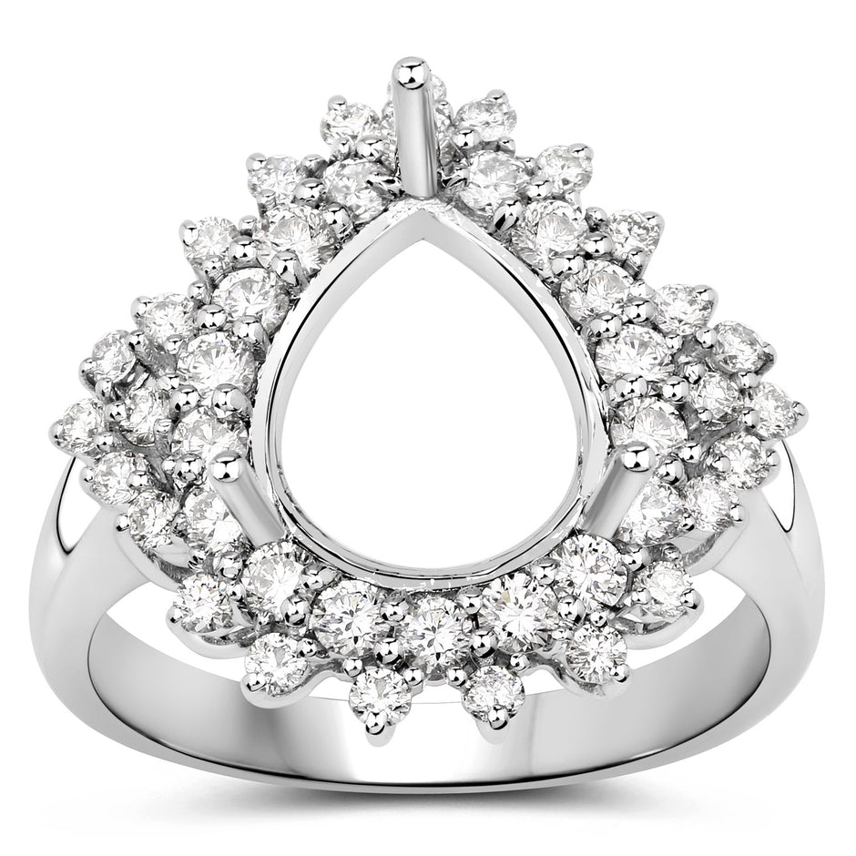 0.89 Carat Genuine White Diamond 14K White Gold Semi Mount Ring - holds 11x9mm Pear Gemstone