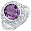 4.77 Carat Genuine Amethyst and Blue Topaz .925 Sterling Silver Ring